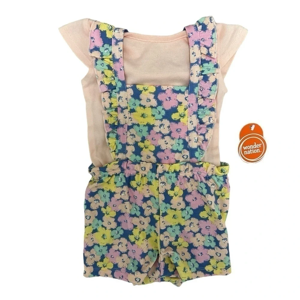 Wonder Nation Girls 12 Months Floral Jumpsuit With Bow Set New With Tags
